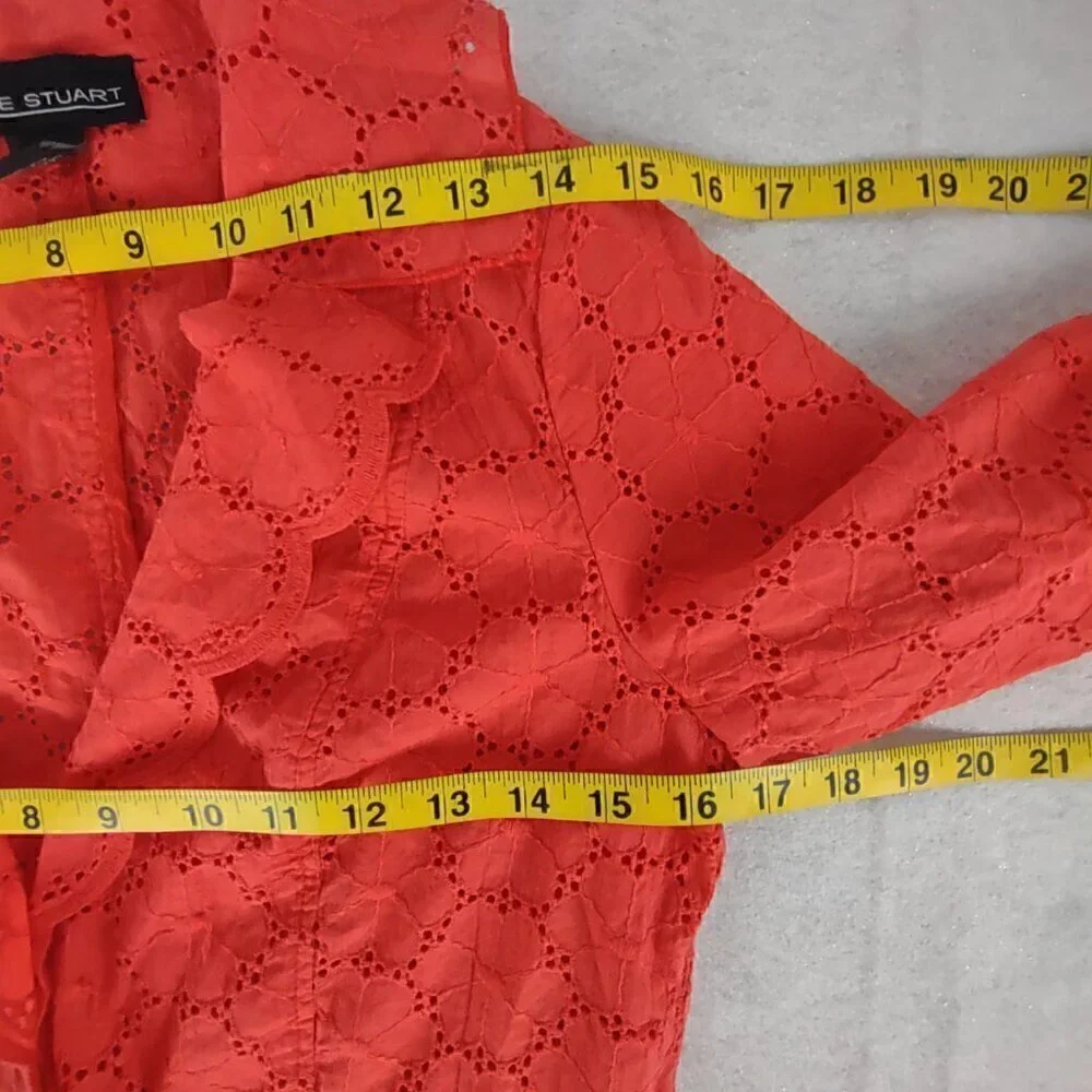 Leslie Stuart Women's 100% Cotton Coral Eyelet Floral Cotton Scallop Jacket Sz 6 - Picture 8 of 12